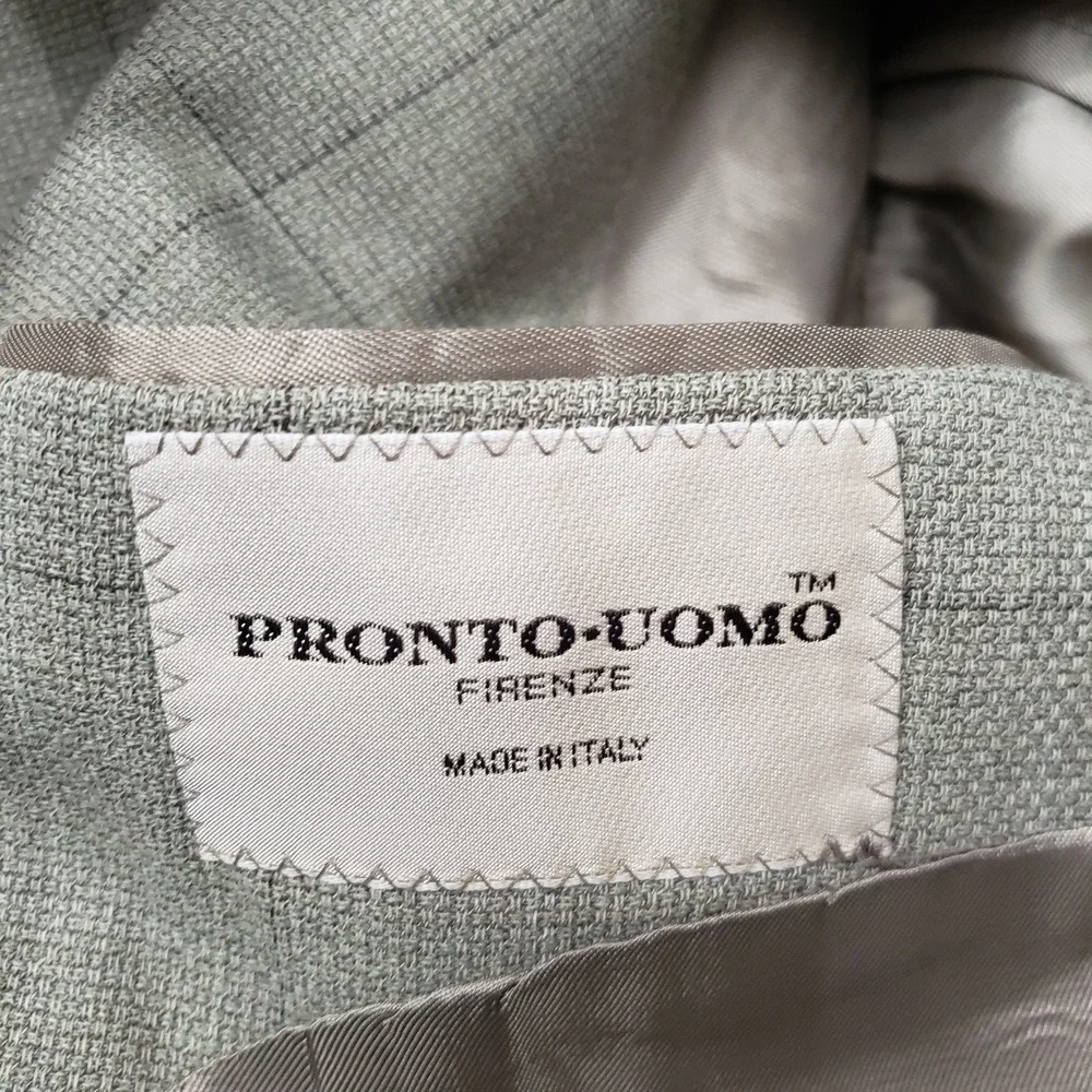 Pronto Uomo Blazer Mens 44R Green Three Button Zignone Merino Wool Check